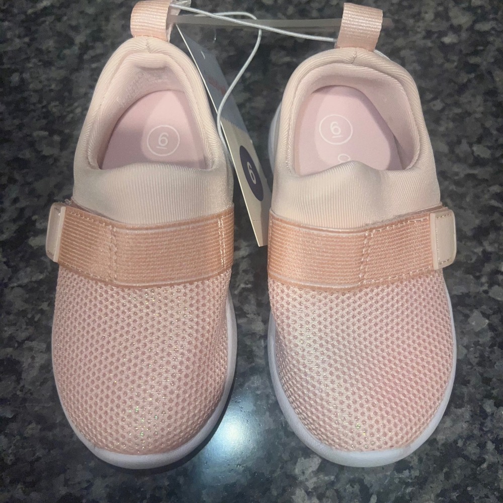 Cat & Jack Austen Sneakers Kids Size 6 Pink Glitter Mesh Slip On Hook Loop Shoes